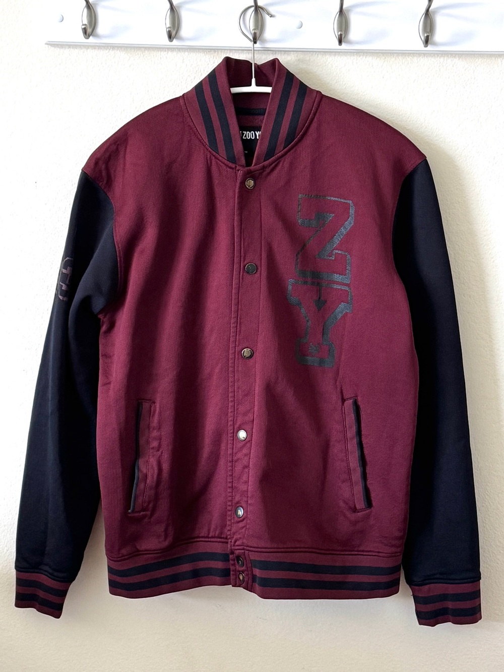 Zoo York Burgundy and Black Bomber Baseball Varsity Jacket, L